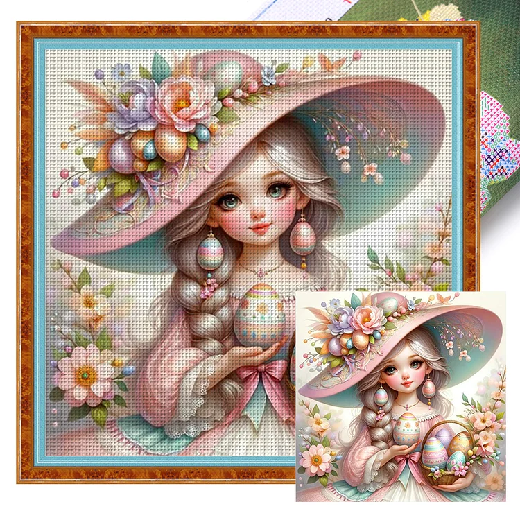 Girl And Eggs - Printed Cross Stitch 18CT 40*40CM