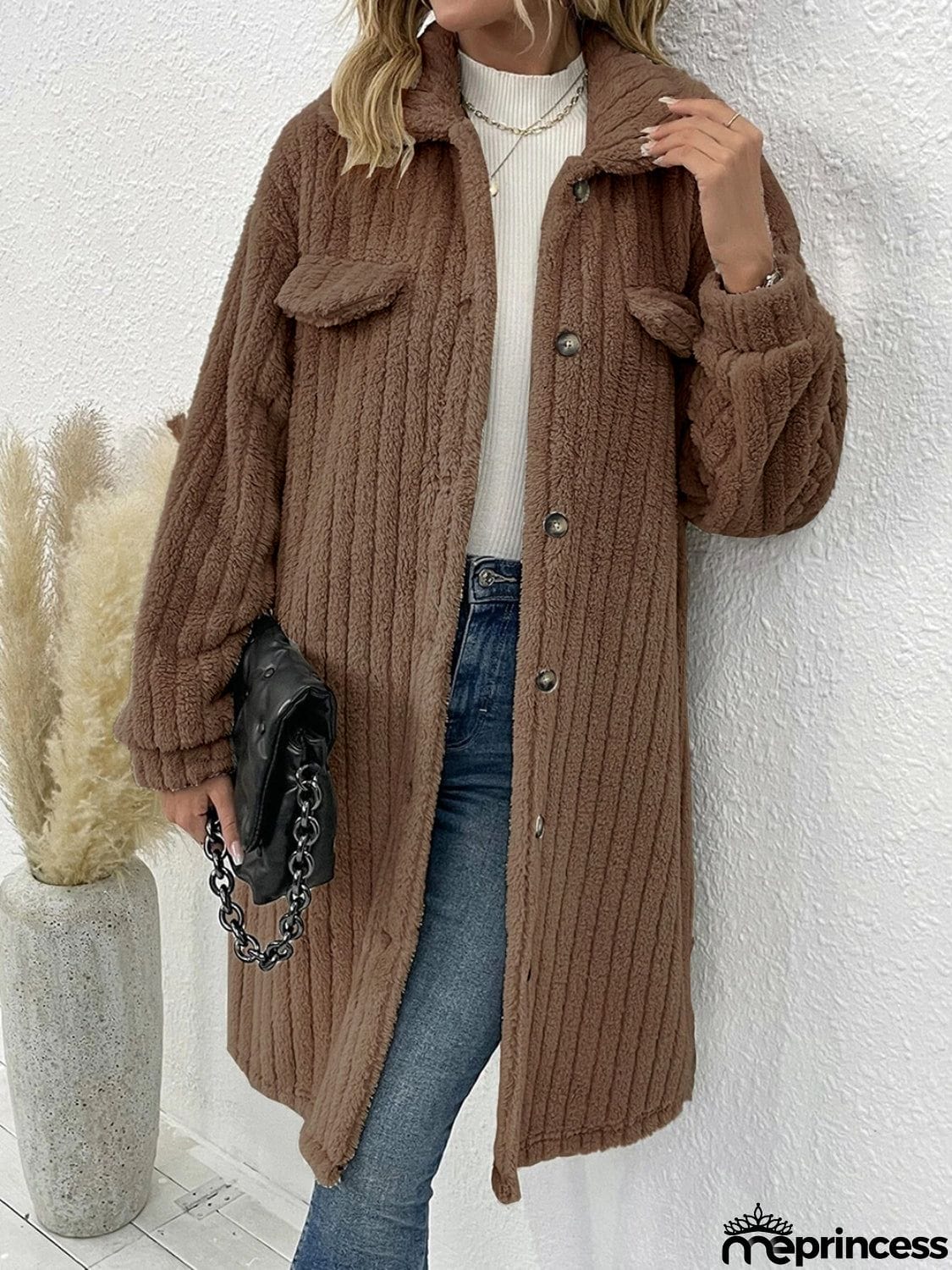 Collared Neck Drop Shoulder Coat