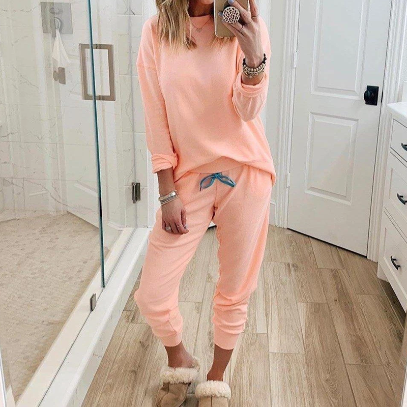 Comstylish Casual Solid Color Comfortable Sweatshirt Two-Piece Set