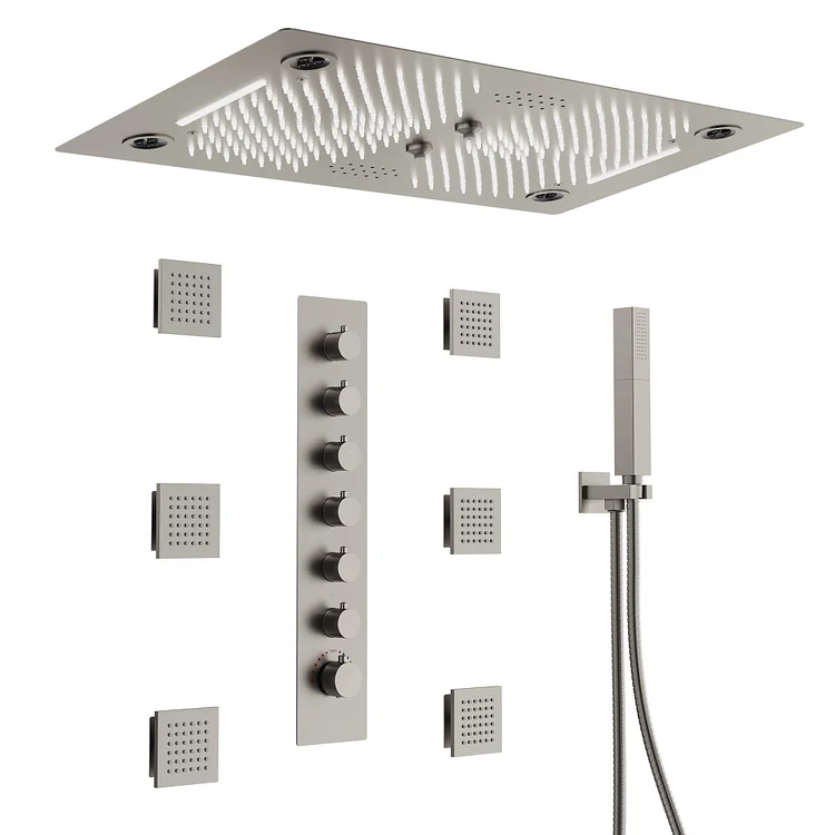 EVERSTEIN Thermostatic LED Rainfall & Waterfall Shower System in Brushed Nickel SFS-1029-NK