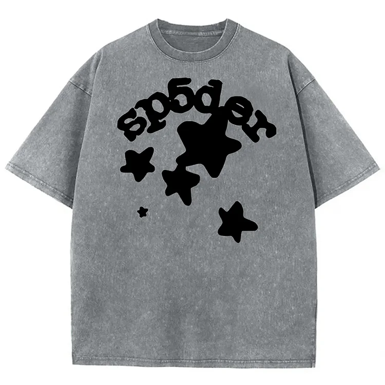 Vintage Spider Worldwide 555, Punk Printed Acid Washed T-Shirt