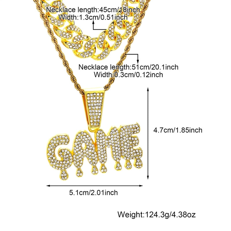 Hip Hop Game Letter Pendant Necklace Full Diamond Full Zirconium Gold Plated Cuban Link Chain Advanced Accessories