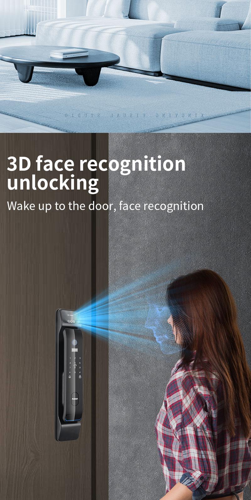 Product Introduction of Puxin DF65 3D Face & Fingerprint Smart Lock - Wi-Fi Enabled, Battery/USB Powered, HD Display, Aluminum Alloy Door Lock for Home Security 2