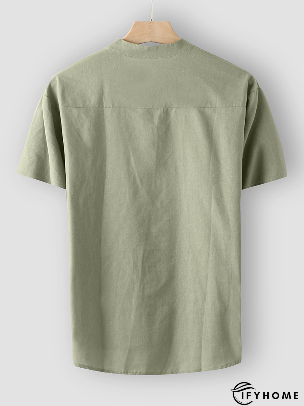 Men's Cotton Linen Style Half Placket Stand Collar Short Sleeve Shirt | IFYHOME