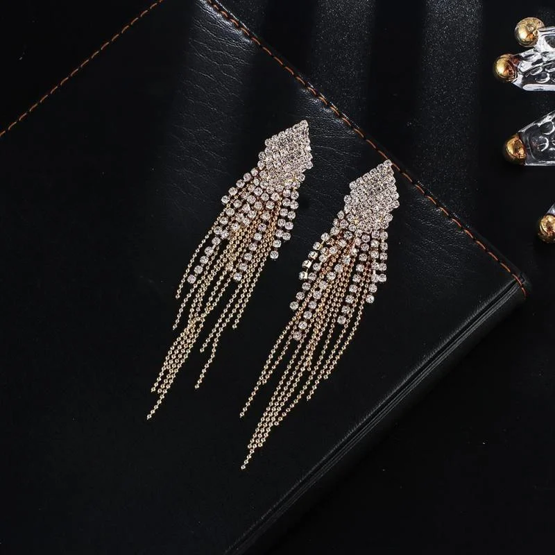 Luxury Rhinestone Tassel Earrings for Women Party Jewelry