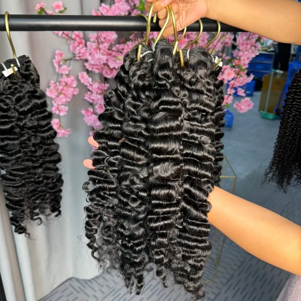 Extensions De Cheveux Burmese Curl - 3 Bundles 100% Humains - Bouclés - 51cm - Brun Doré