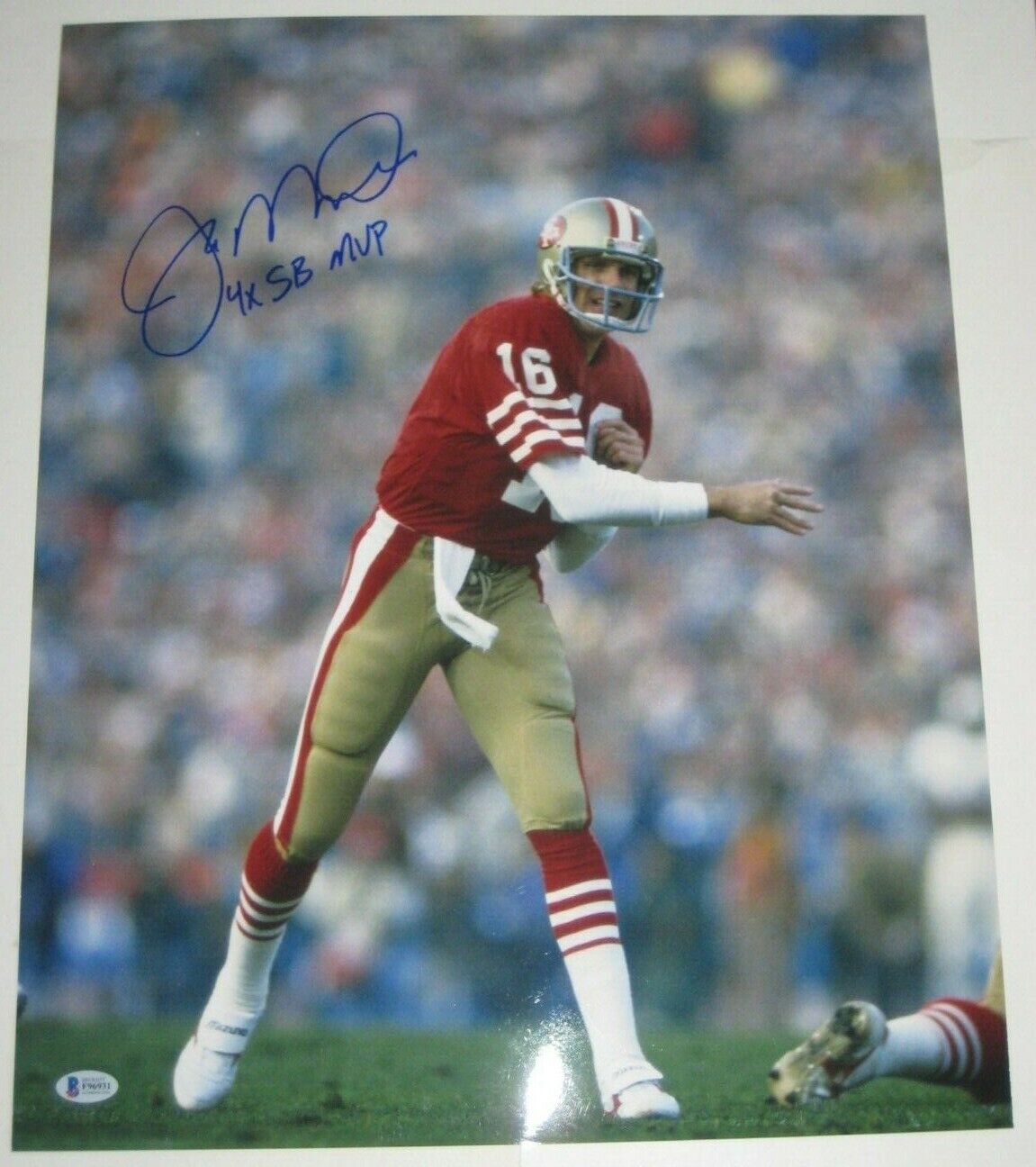 JOE MONTANA Signed San Francisco 49ers 16x20 Photo Poster painting w/ Beckett COA & SB MVP Insc