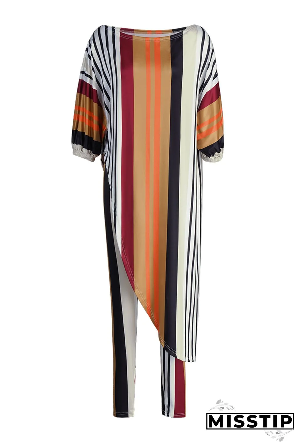 Camouflage Fashion Casual Print Asymmetrical Oblique Collar Three Quarter Two Pieces