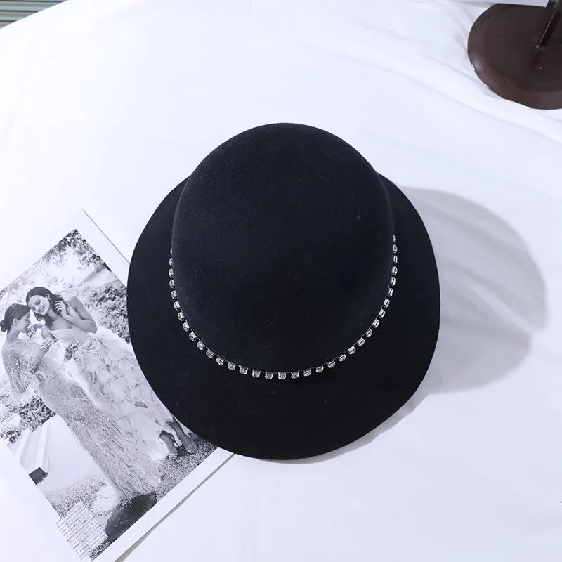Vintage Bucket Hats Rhinestones Beaded Foldable Wide Brim Hat