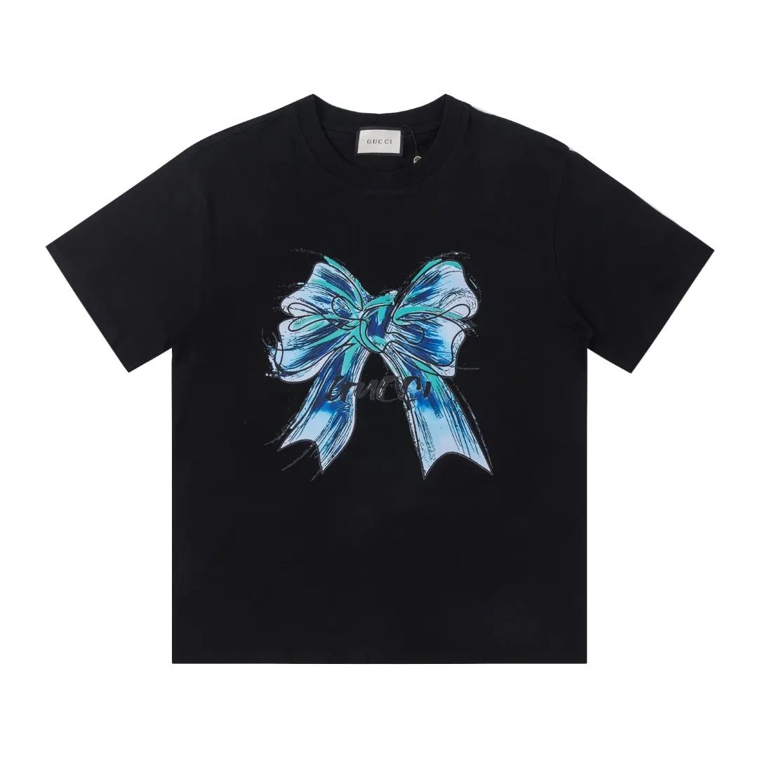 Black T-Shirt Front View with Bow Print