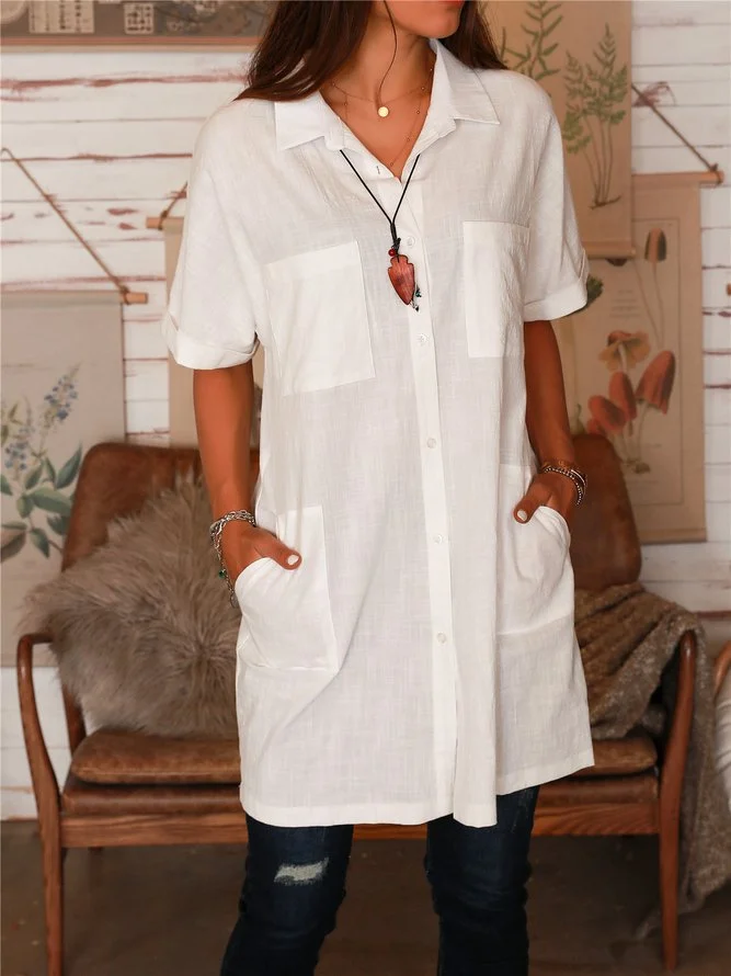 Off White Casual Shirt Collar Shirts & Tops