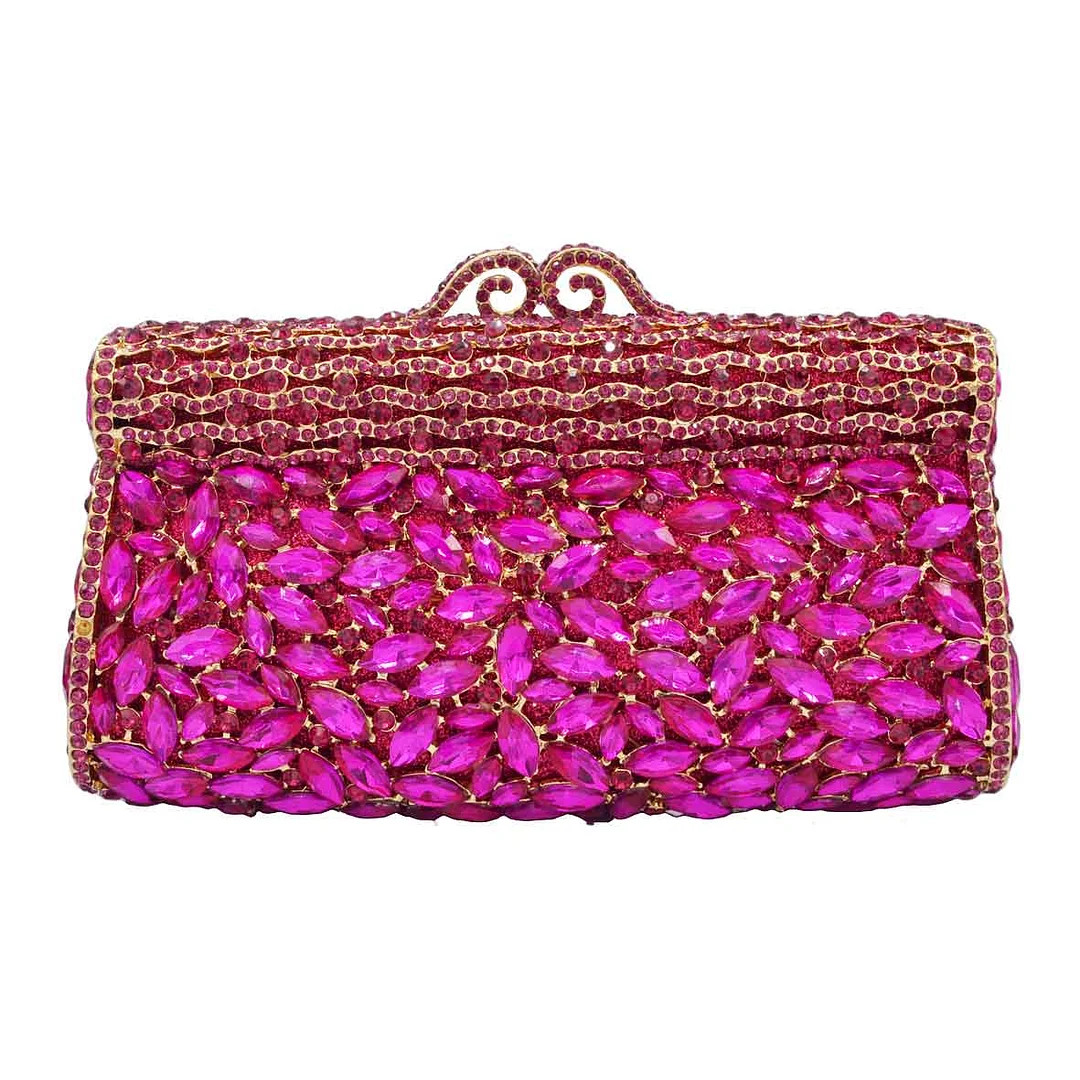 Newest Fuschia Flap Box Crystal Diamond Party Handbags Women banquet Purse Ladies Chain Clutch Handbags SM48