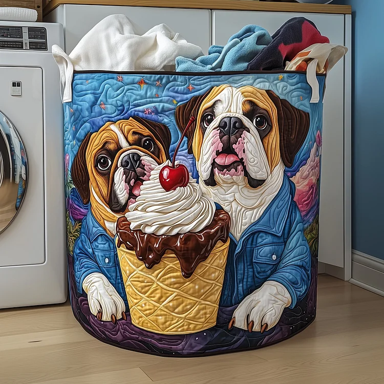 Bulldog Friends Quilted Laundry Basket GFTOYC520