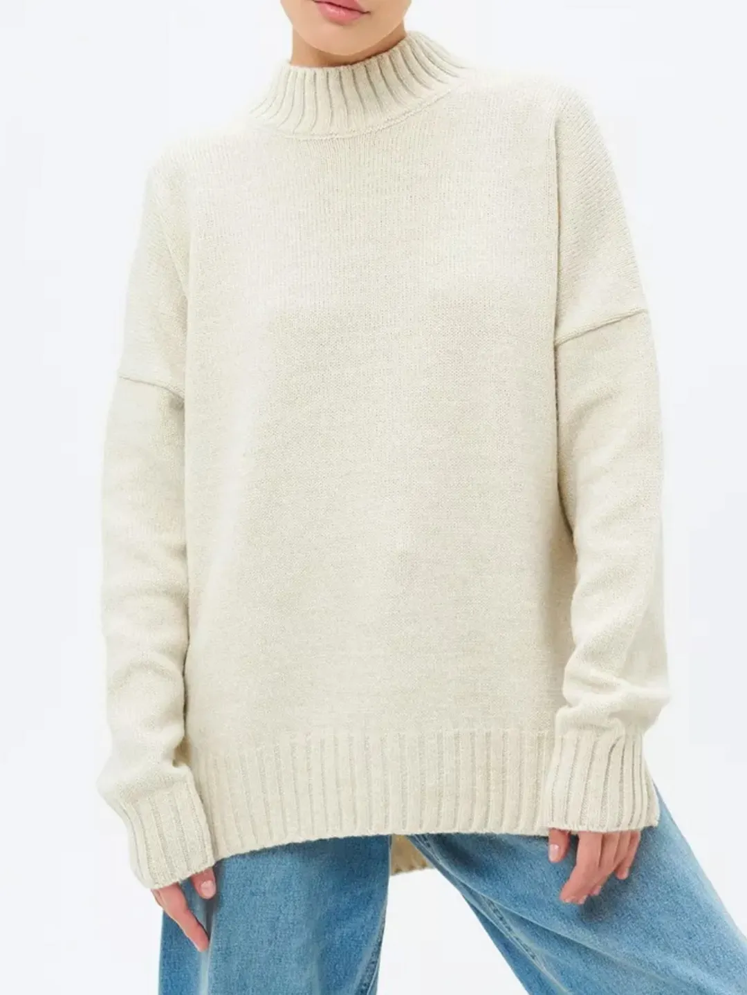 Nigikala Nigikala And Winter Half-High Collar Thread Sweater Solid Color Cover Loose Casual Knitwear