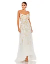 Beaded 3D Flower Cami High Low Lace Up Gown