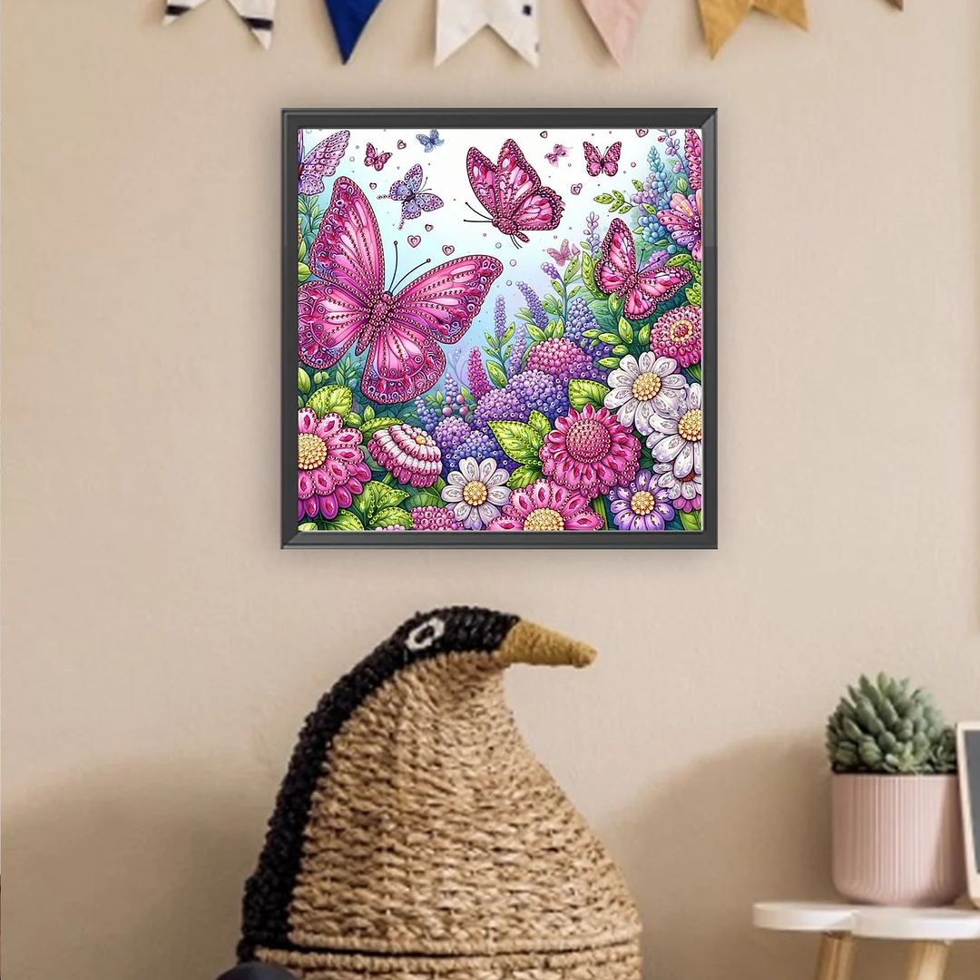 Pink Butterfly - Partial Special Shaped Drill Diamond Painting Kits (Canvas|30*30cm)