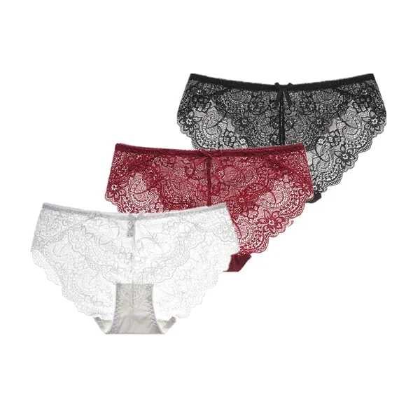 3Pcs/Lot Sexy Lace Underwear Women Transparent Low Waist Panties Cotton Crotch Briefs for Girls Breathable Seamless Lingeries