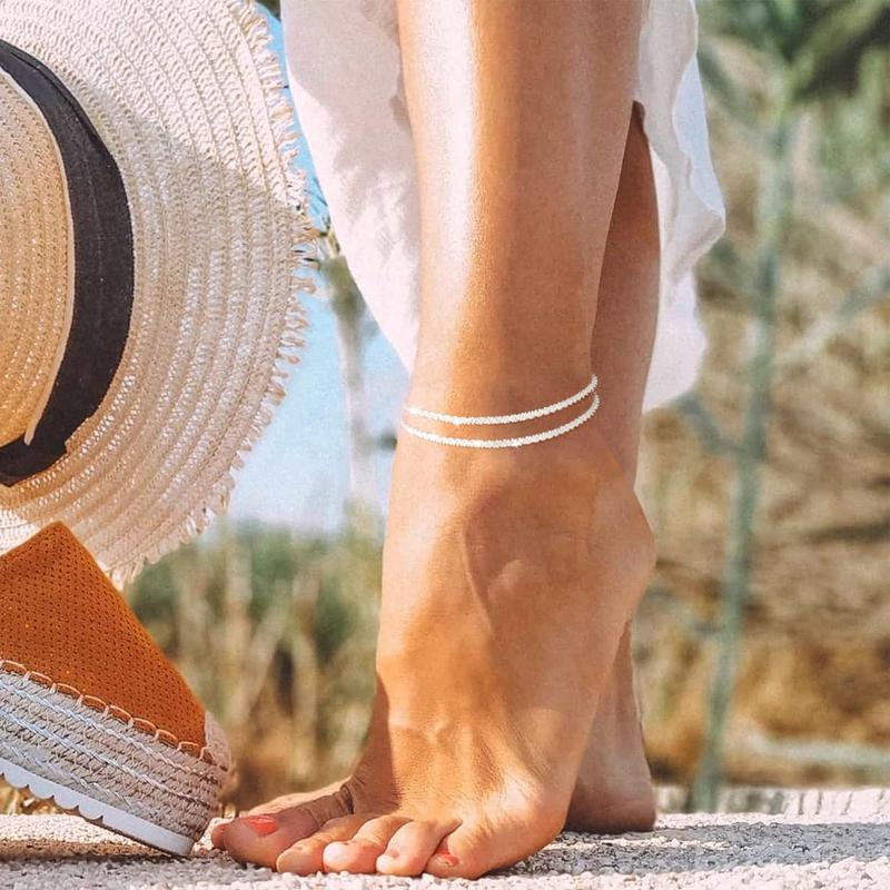 Product Introduction of TEWIKY Dainty Layered Waterproof Anklet For Women Adjustable Womens Anklet Set Stackable Figaro Beaded Cuban Link Anklets Beach For Summer 2