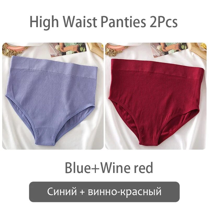 FINETOO Women High Waist Panties 2Pcs/set Seamless Shaper Underpants S-XL Girl Underwear Ladies Control Tummy Panty Lingerie New
