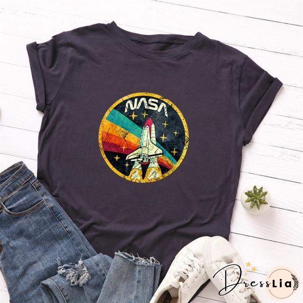 Summer Plus Size Shirt S-5XL New ROCKET Print TShirt Women 100%Cotton O Neck Short Sleeve Tees Casual Tops Woman TShirts