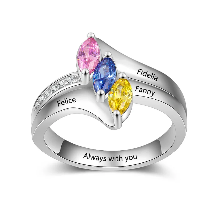 Personalized 3 Birthstones Mothers Ring With Names Gifts For Her