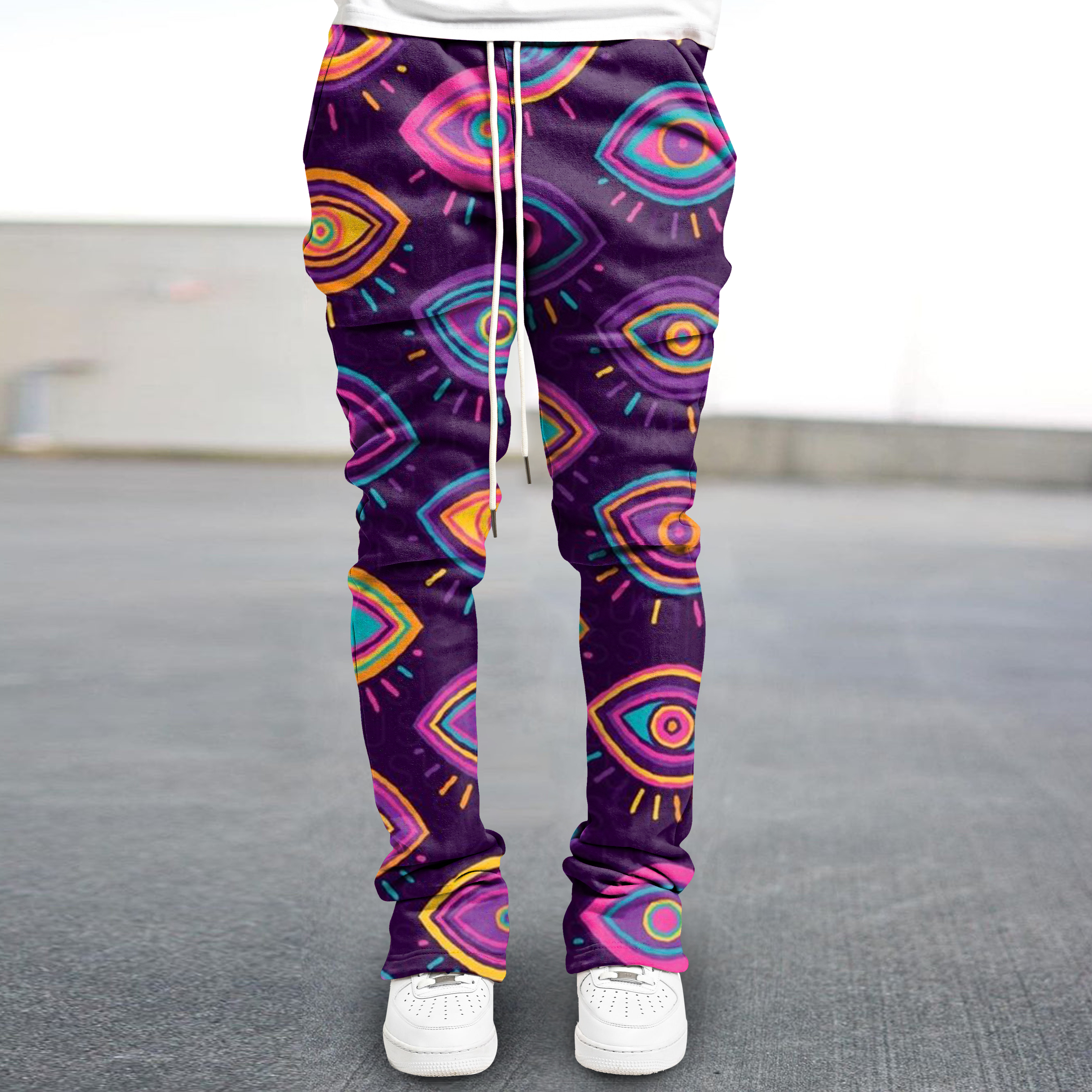 retro art print street trousers