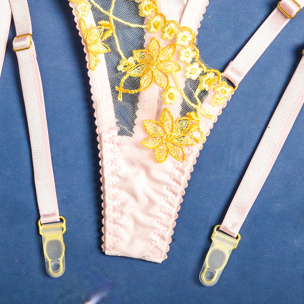 Billionm Sexy Lingerie Women Panties Bra Set Lace Hollow Out Underwear Pink Bandage Nightwear Erotic Porn Satin Lingerie Set Embroidery