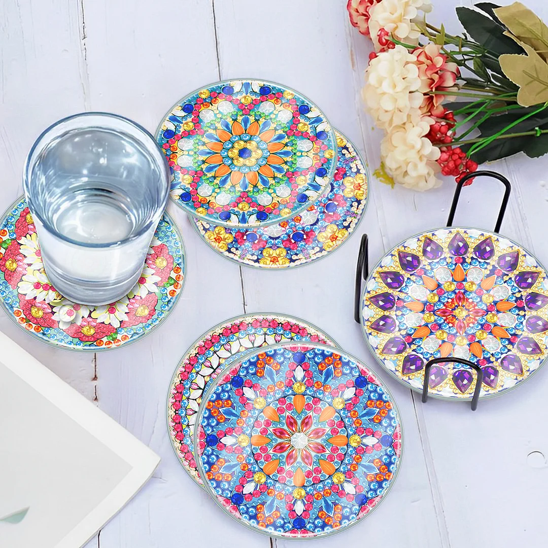 [Upgrade - Waterproof Coaster]6pcs DIY Mandala Coaster Set Holiday Christmas for Adults and Beginners(With Covers)