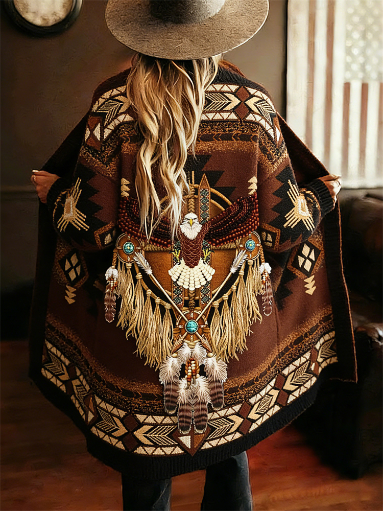 Vintage Eagle Western Ethnic Aztec Cozy Knit Cardigan wearshes