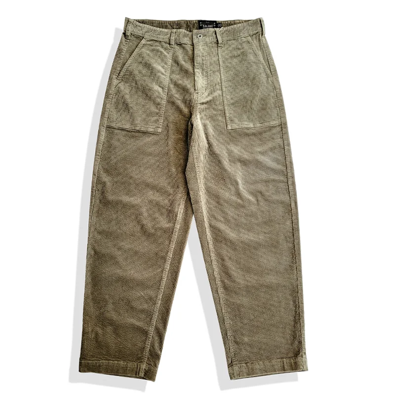 Vintage Loose Tapered Cotton Khaki Corduroy Cargo Pants