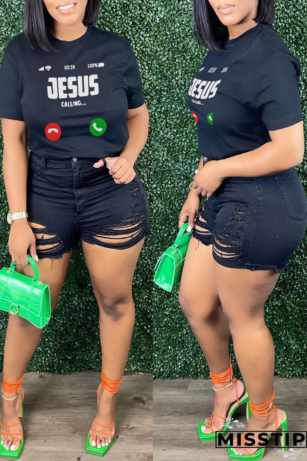 Black Casual Print Patchwork O Neck T-Shirts