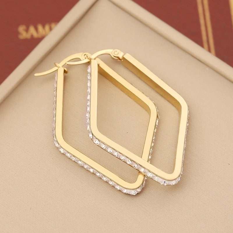 1 Pair Retro Commute Star Water Droplets Heart Shape Inlay Stainless Steel Rhinestones 18K Gold Plated Earrings