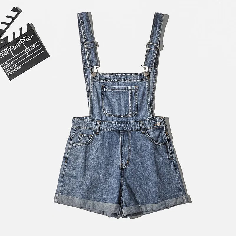 Aiertu Summer Korean Style Student Denim Suspender Pants Women's Preppy Style Wide Leg Shorts Loose Curling Denim Tide aiertu