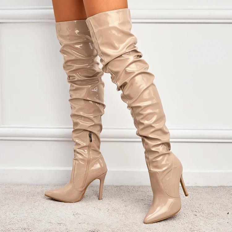 Yyvonne Autumn And Winter Fashionable High-Heeled Boots, High-Legged Women's Boots, Folding And Stacking Knee Boots.