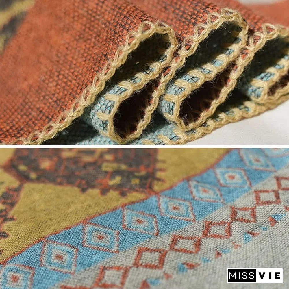 Boho Vintage Print Colorblock Shawl Wrap V-neck Lace Up Dress