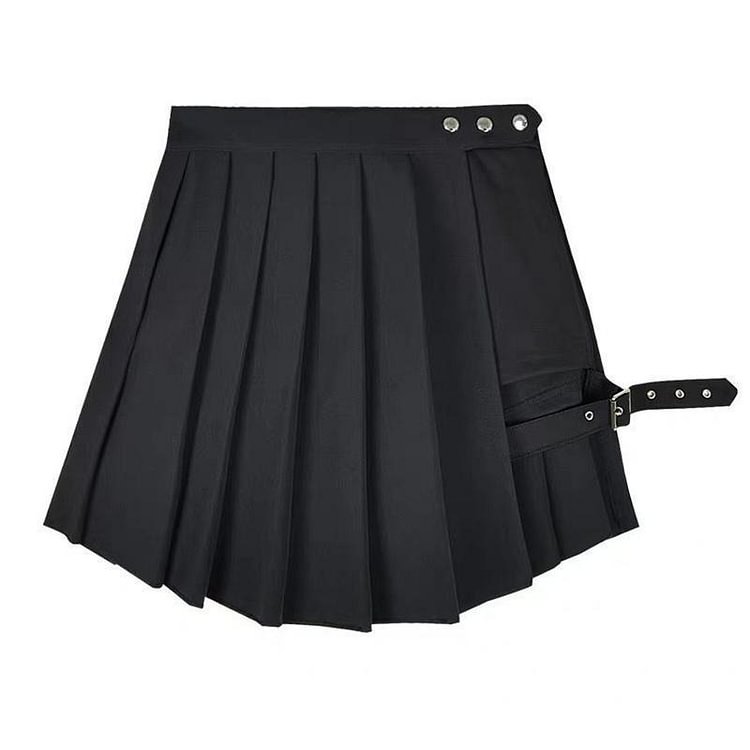 Dark Hollow Fashion Buckle A-Line Skirt - Modakawa Modakawa