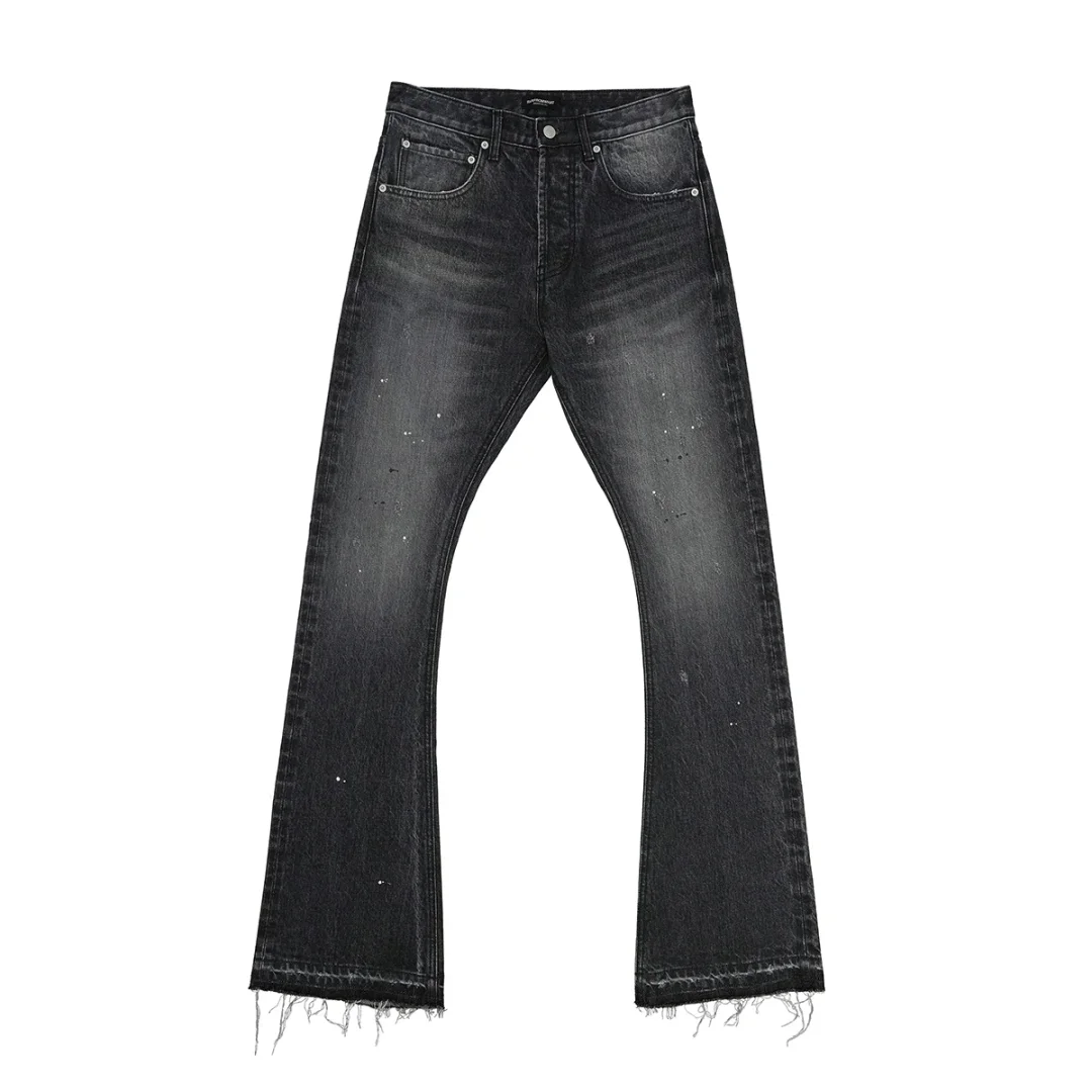 Abebey-High Street Washed Ink Splashed Baggy Boot Cut Men's and Women's Straight Casual Flare Pants Loose Jeans Oversize Denim Trousers