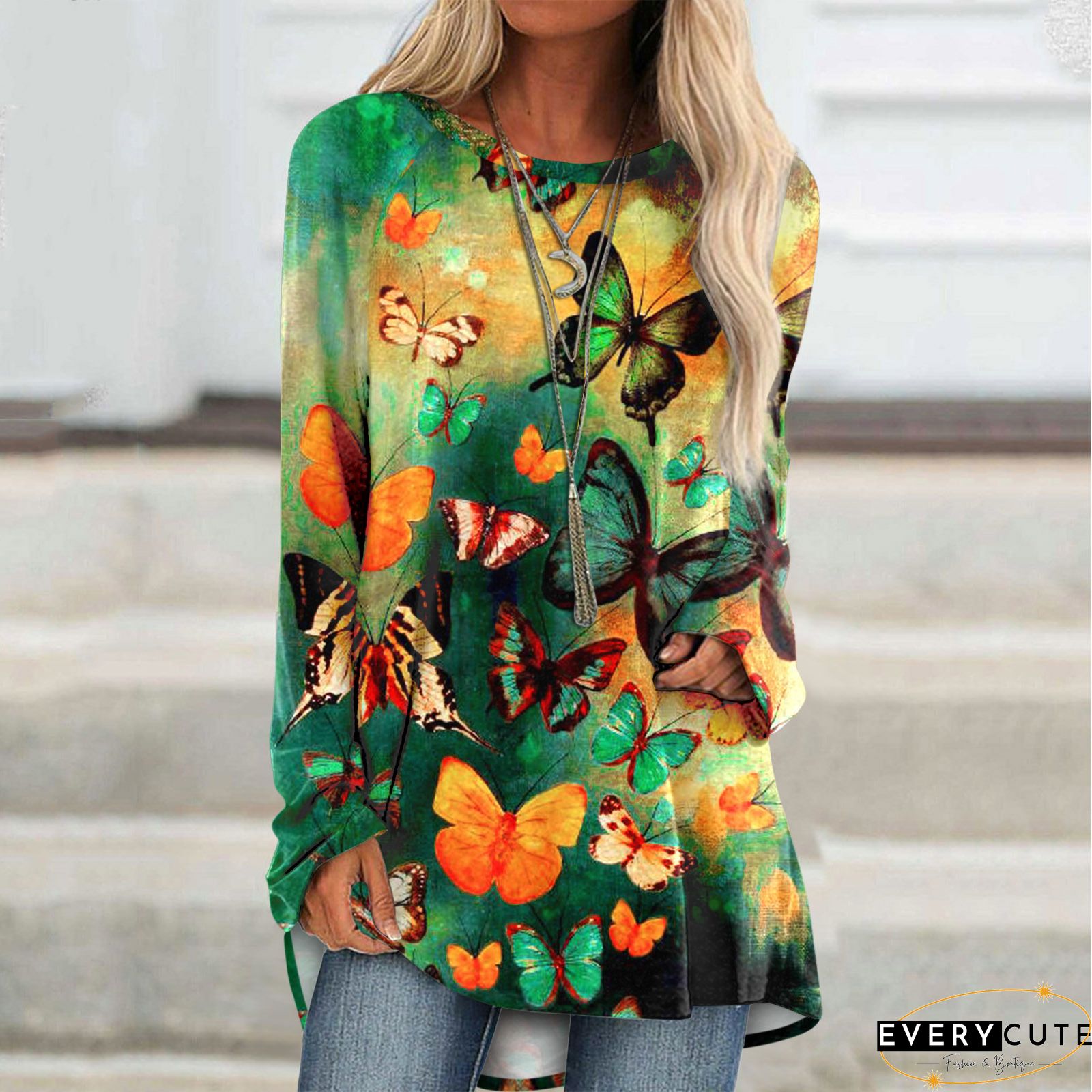 New Women Fashion Plus Size Vintage Comfortable Animal Holiday Crew Neck Shift Tops