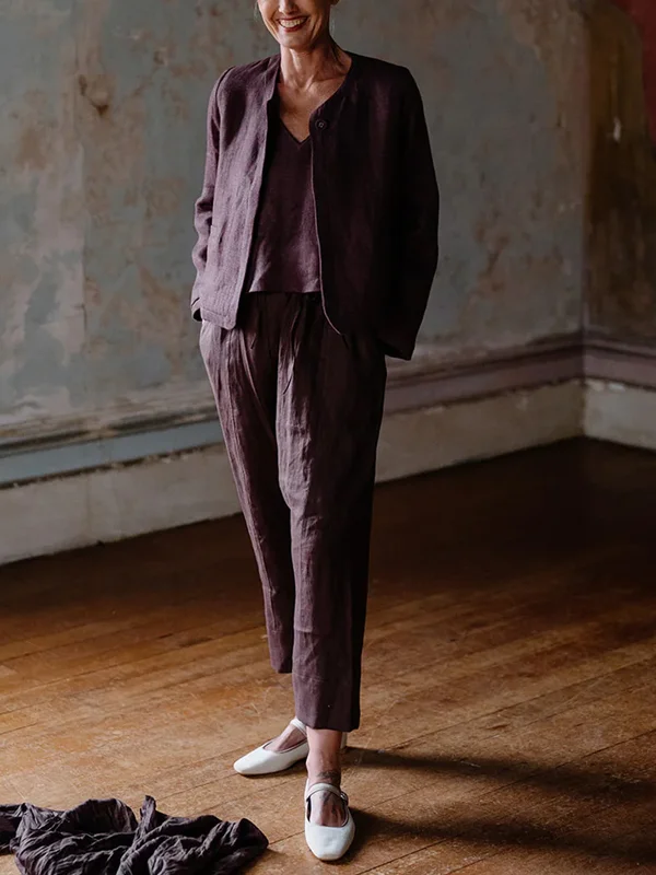 Solid Color Top And Trousers Three-Piece Suit