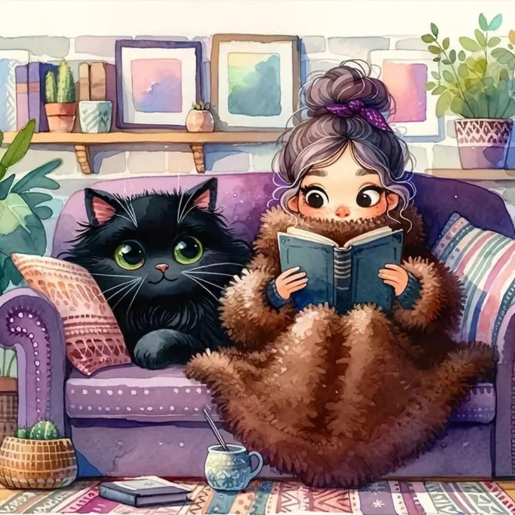 Girl Cat - Full Round - Diamond Painting(50*50cm)