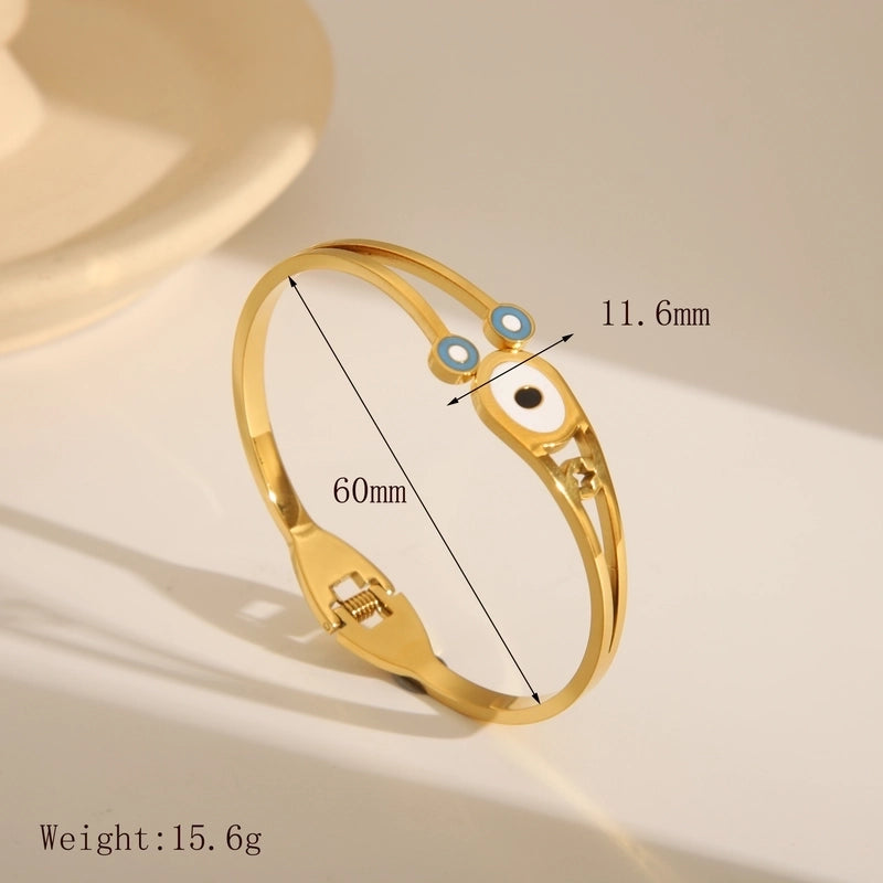 Minimalist Classic Style Devil's Eye Solid Color 304 Stainless Steel 18K Gold Plated Zircon Bangle In Bulk