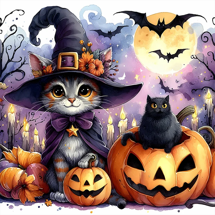 Halloween Cat - Full Round - Diamond Painting(30*30cm)