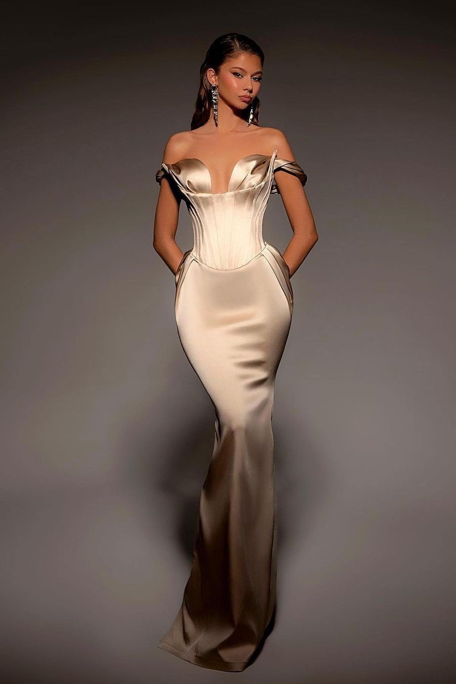Off The Shoulder Gold Mermaid Prom Dress Vintage | Risias