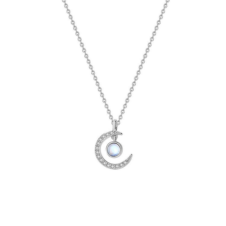 Natural Moonstone Moon Decoration Sterling Silver Necklace