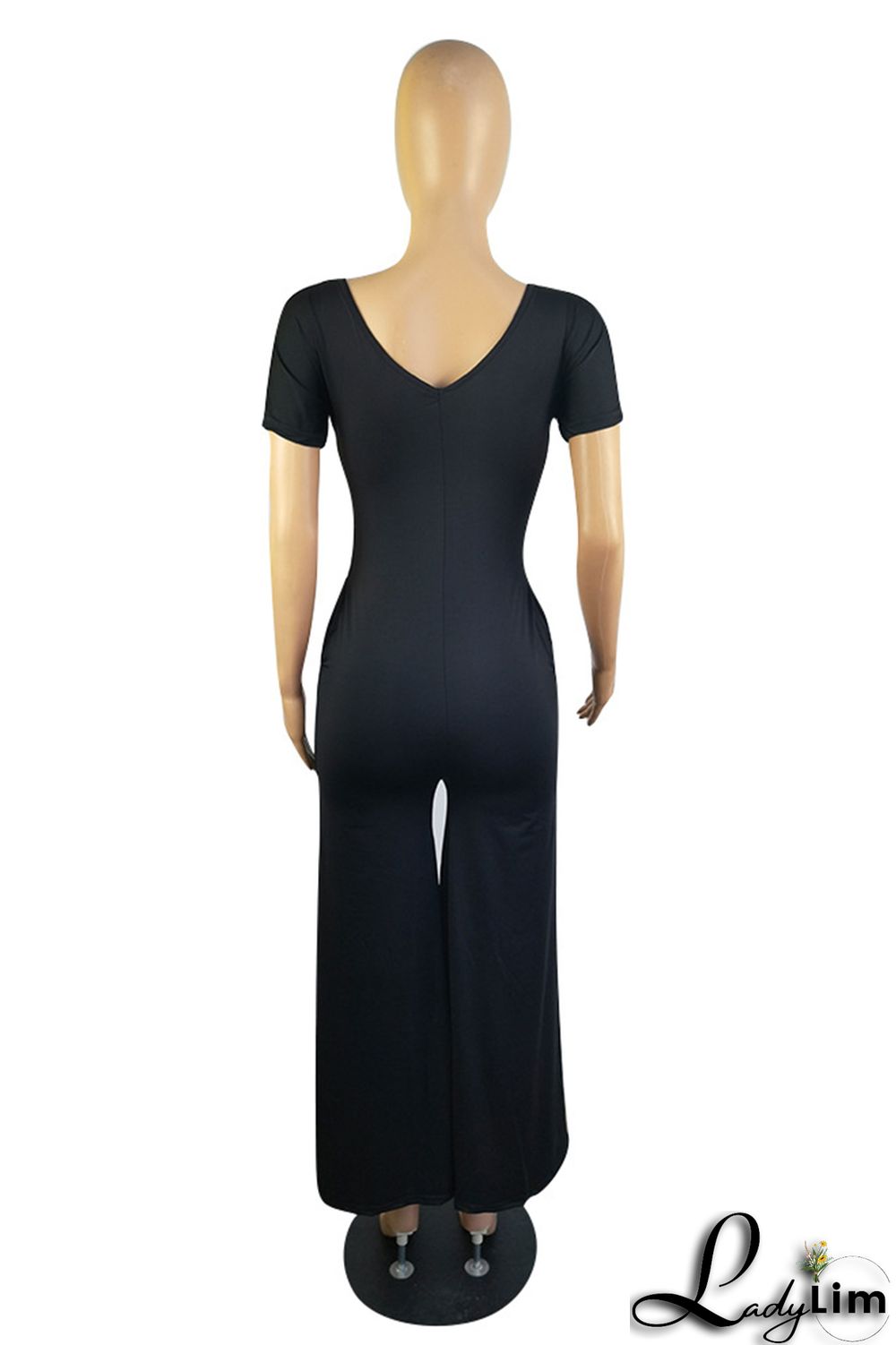 Pink Fashion Casual Solid Patchwork V Neck Regular Jumpsuits