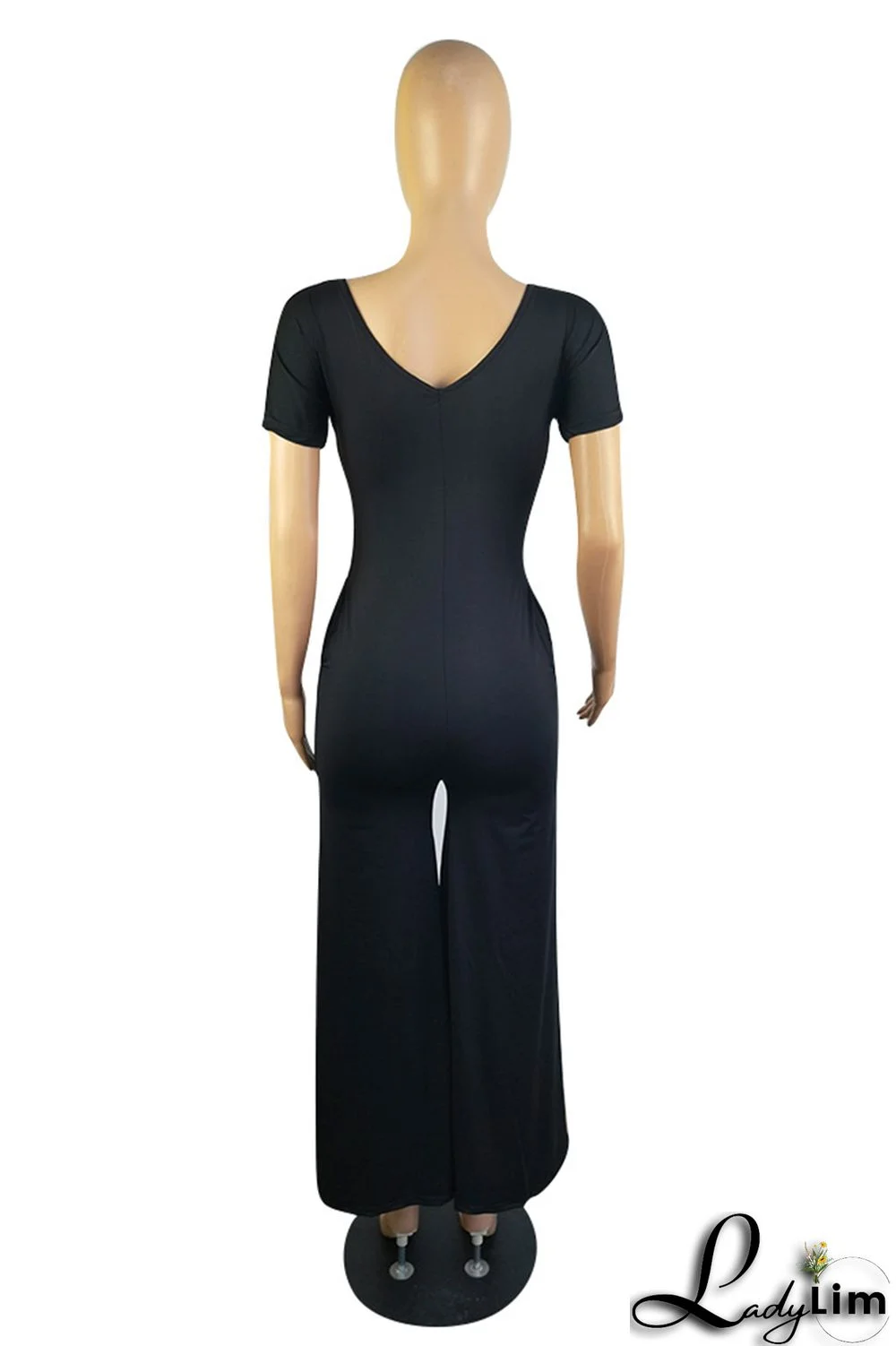 Pink Fashion Casual Solid Patchwork V Neck Regular Jumpsuits