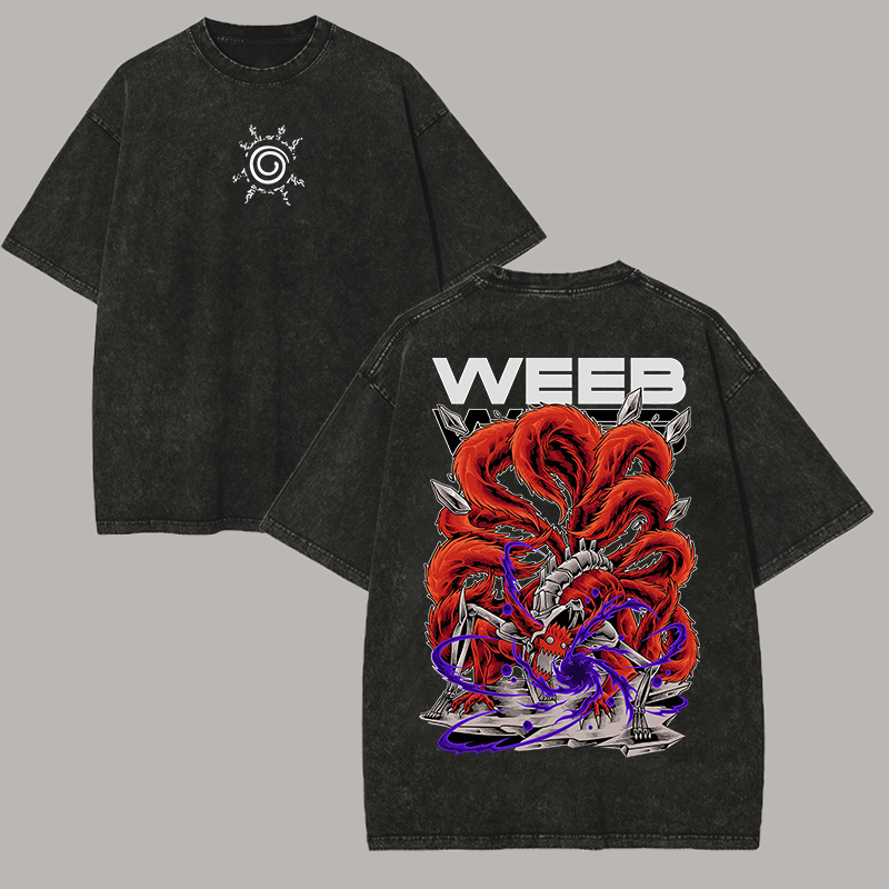 9 Tailed Fox Naruto Printed Unisex Washed T-Shirt