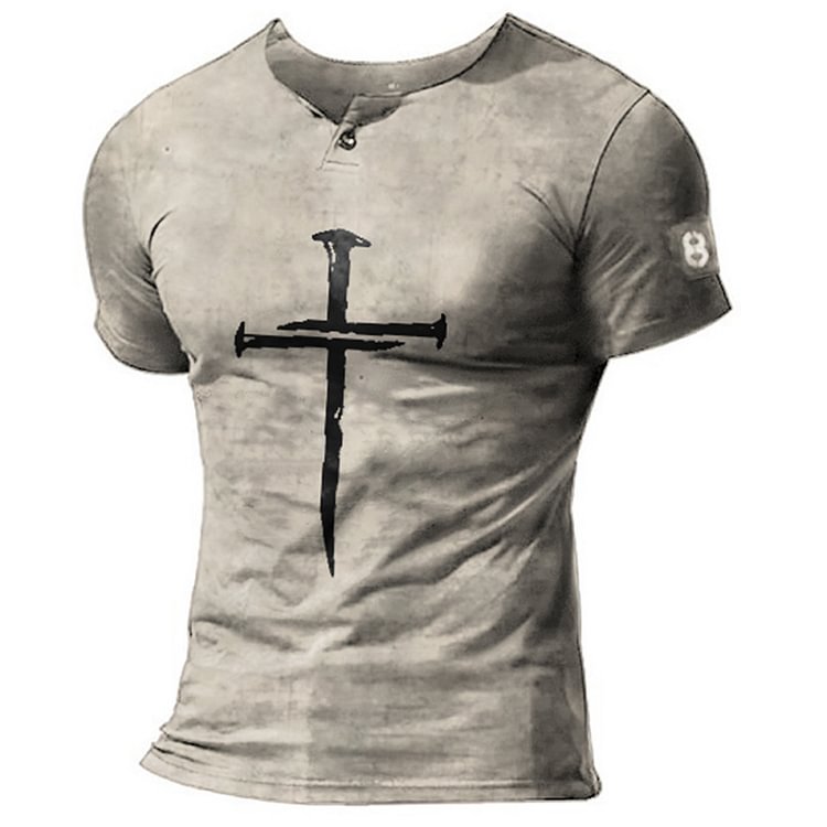 Mens Outdoor Tactical Cross Faith Print T-shirt