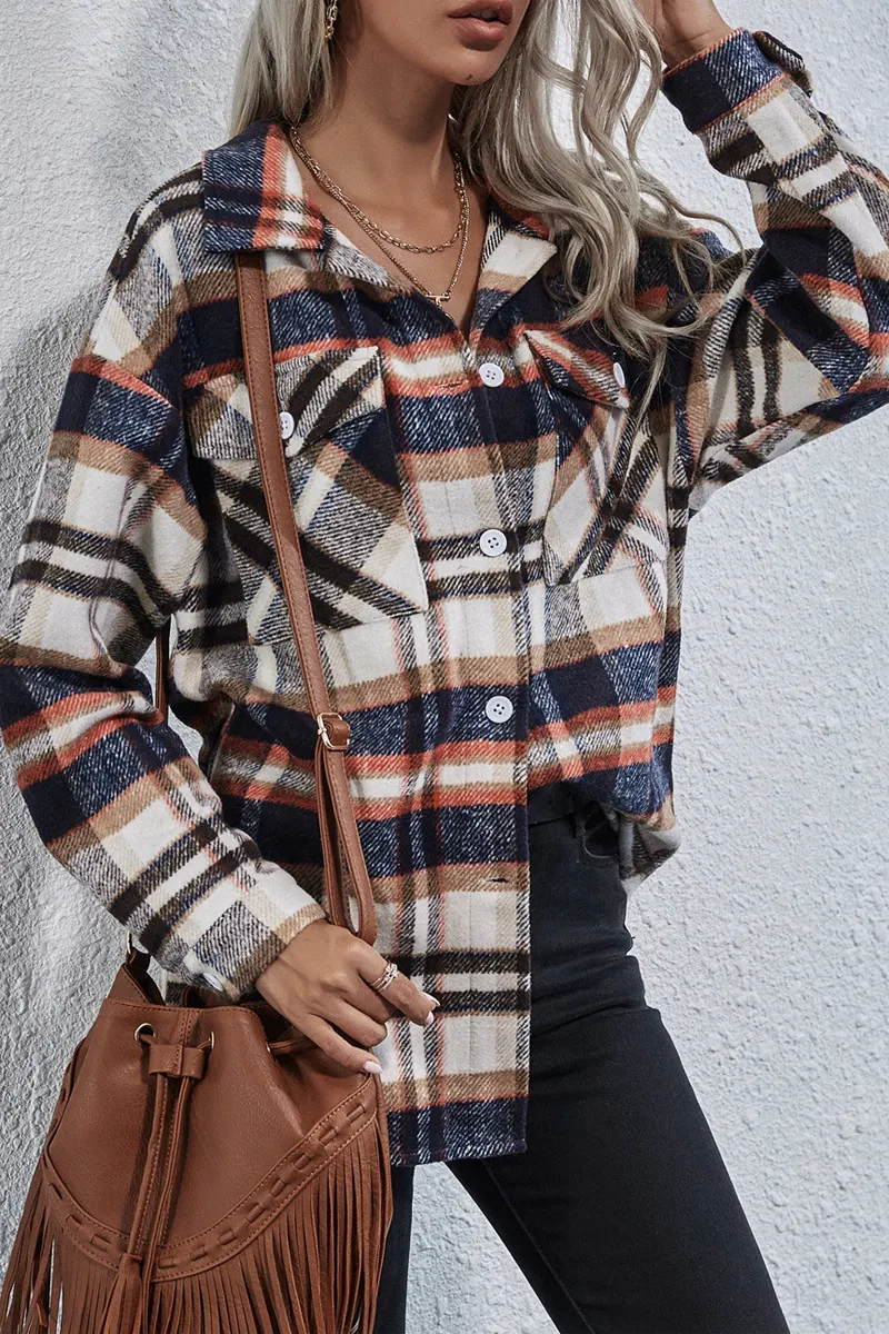 Long Sleeve Casual Plaid Woolen Coat