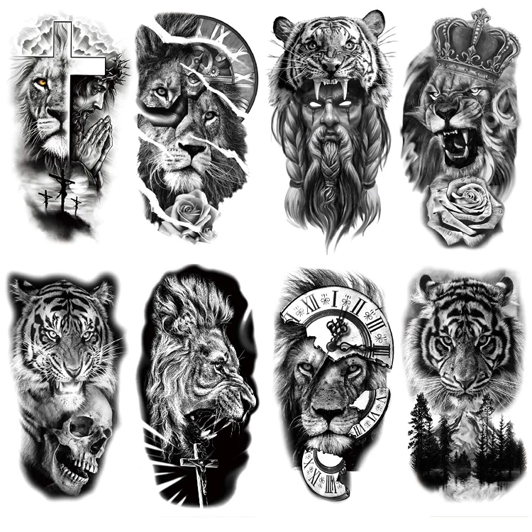 8 Sheets Forest Lion Temporary Tattoo
